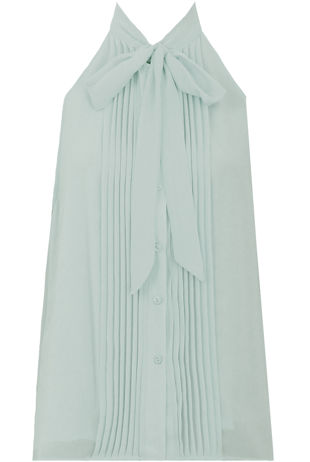 Pleated Pussybow Blouse In Mint