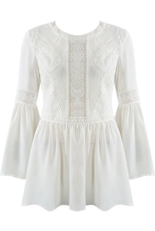 White Embroidered Bell Sleeve Swing Tunic