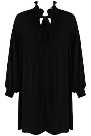 Black Ruched Tie Up Neck Dress