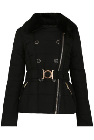 Black Fur Collar Short Trench Jacket