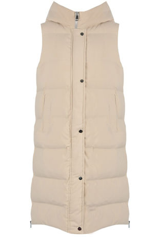 Beige Long Puffer Gilet with Hood