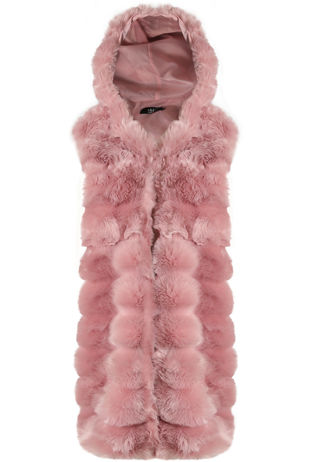 Rose Long Faux Fur Gilet with Hood
