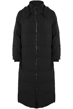 Black Longline Puffer Jacket With Hood