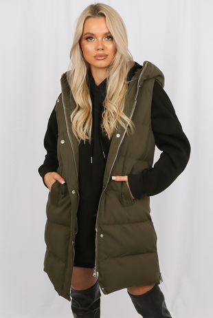 Hooded Longline Puffer Gilet