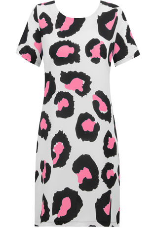Rose Contrast Animal Print Crepe Shift Dress