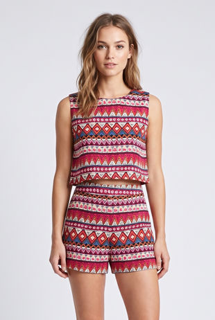Pink Aztec Printed Sleeveless Top & Shorts set