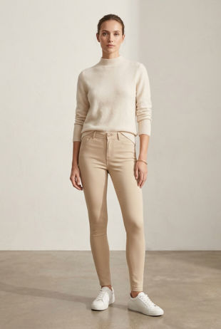 Beige Stretch Tight Fitting Pull Up Jeggings