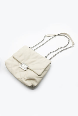 Beige Padded Double Strap Bags in Faux Leather