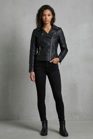 Black PVC Zipped Pockets Biker Jacket 