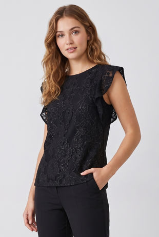 Black Floral Lace Crochet Layered Sleeve Crop Tops