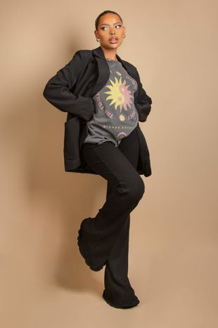 Black Ribbed Wide Leg Trousers