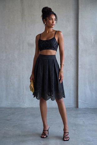 Black Lace Chiffon Lined Flare Skirt