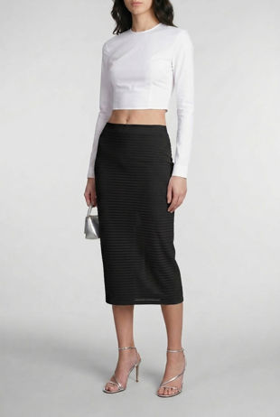 Black Horizontal Stripe Print Back Slit Pencil Skirts