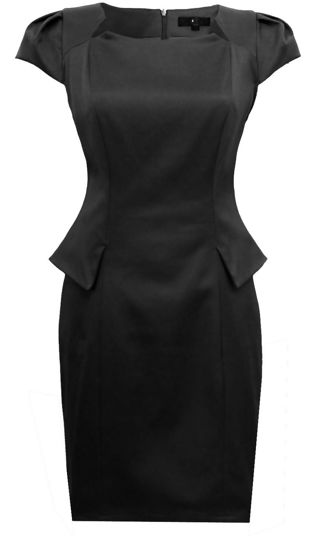 Cotton Satin Puffed Sleeves Peplum Dress