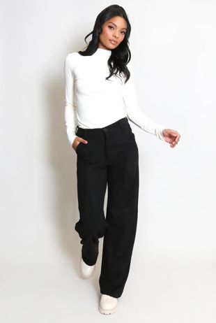 Black Suedette Wide Leg Jeans