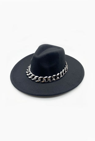Black Chain Felt Fedora Hat
