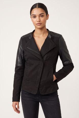 Black Canvas with PVC Arms Biker Jacket