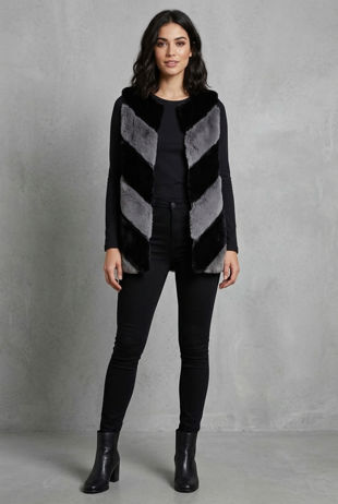 Black Contrast Layered Faux Fur Gilet