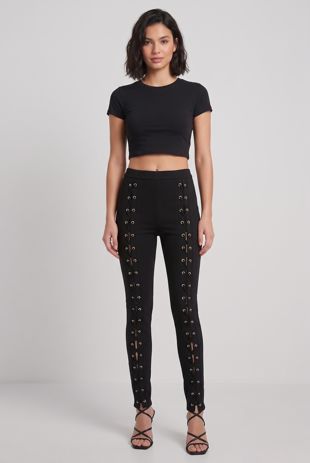 Black Front Lace Up Leggings
