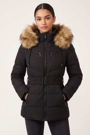 Navy Quilted Natural Fur Puffer Jackets