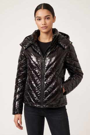 Black Shiny Quilted Cropped Jacket