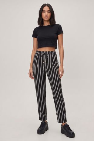 Black Stripe Waist Tie Trousers