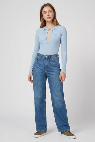 Sky Blue Key Hole Ribbed Bodysuit