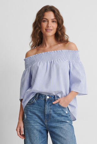 Sky Stripe Elasticated Off Shoulder Tops