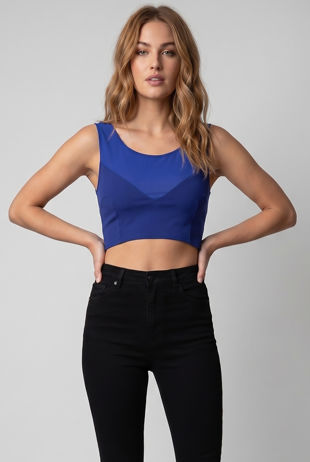 Sweetheart Mesh Panel Crop Top In Royal Blue