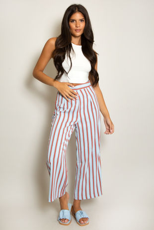Baby Blue Stripes Wide Leg Trousers
