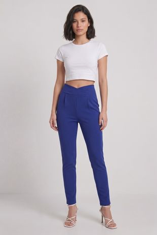 Royal Blue Cross Over High Waisted Trousers