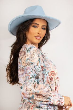 Blue Chain Felt Fedora Hat