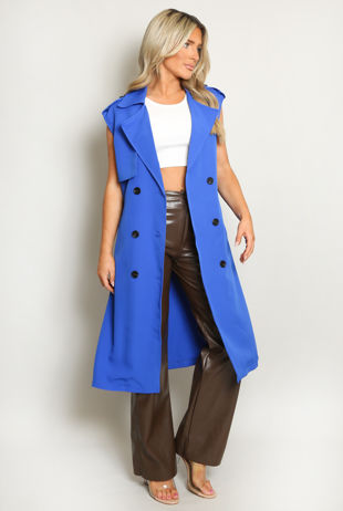 Royal Blue Sleeveless Trench Coat