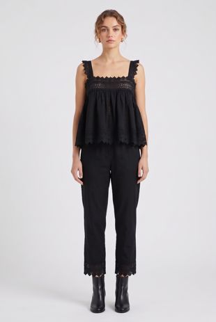 Black Broderie Anglaise Box Crop Top