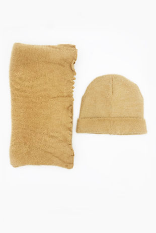 Camel Super Soft Beanie And Scarf Set