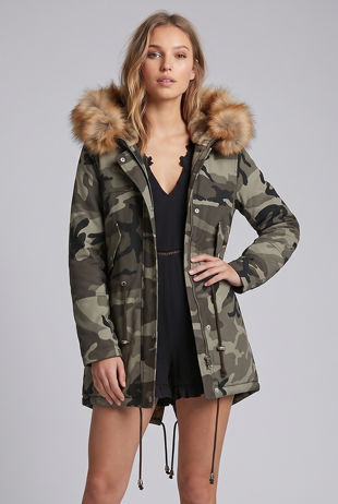 Camouflage Golden Layer Fur Parka Coat