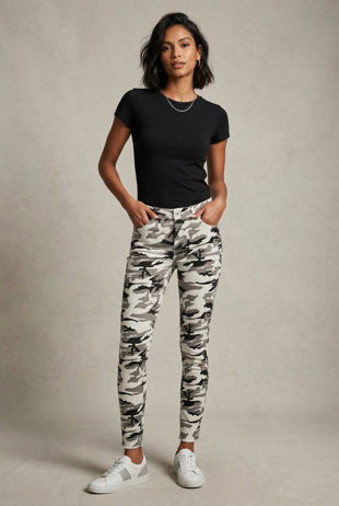 Camouflage Mid-Rise White Jeans 
