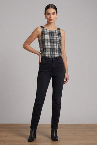 Black Check Vest Top
