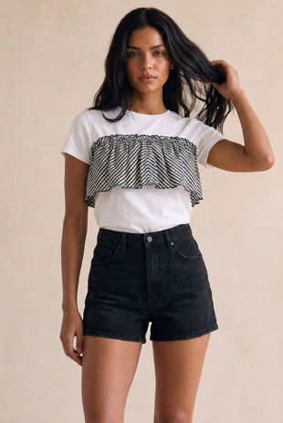 White Contrast Gingham Back Tie Up Tees
