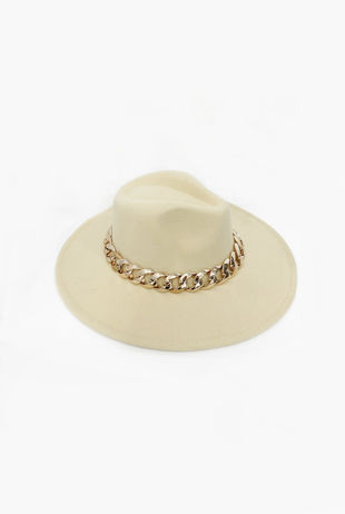 Beige Chain Felt Fedora Hat