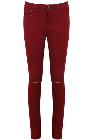Wine Knee Ripped Push up Jeans