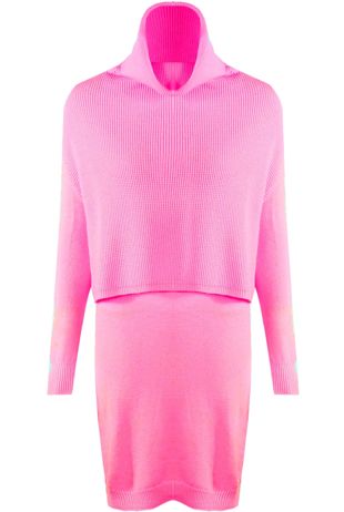 Fuchsia Roll Neck Overlay Knitted Jumper Dress