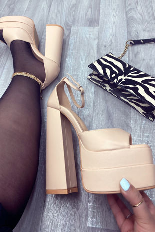 Beige Open Toe Platform Heels