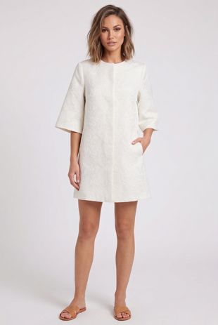 Cream Floral Detail Swing Button Up Coat