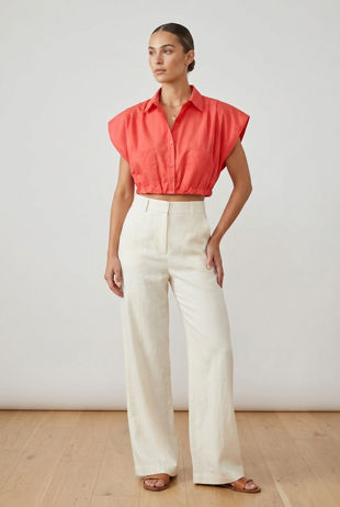 Red Ruched Cropped Blouse