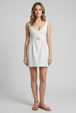 Cream Cut Out Front Textured Skater Dress