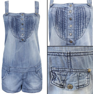 Ruched & Buttoned Front Dungaree Playsuit