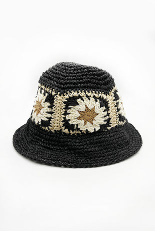 Black Daisy Crochet Look Bucket Hat