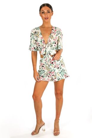 Floral Print Frill Skort In White