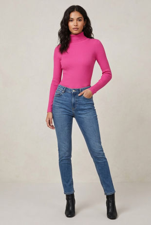 Fuchsia High Neck Ribbed Jumper